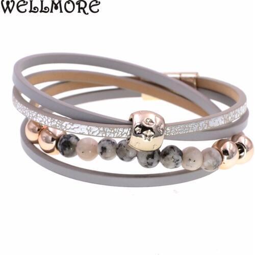 WELLMORE two Layer leather bracelet fashion jewelry beaded bracelets charm bracelets for women Bohemian bracelet wholesale