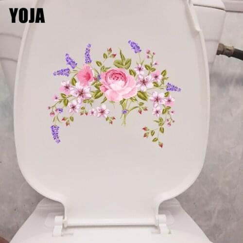 YOJA 24.1×19.5CM Lavender Pink Rose Bouquet Toilet WC Accessories Modern Home Room Wall Stickers T1-2948