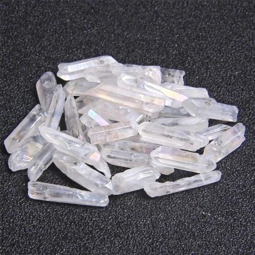 10pcs White Quartz Top Drilled Graduated Stick Point Pendants Beads Natural Clear Crystal Loose Spike Beads for DIY Necklace