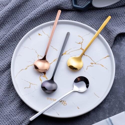 2021 New Small Fresh Literature 304 Stainless Steel Small Round Spoon Creative Net Red Tableware Spoon Coffee Stirring Spoon