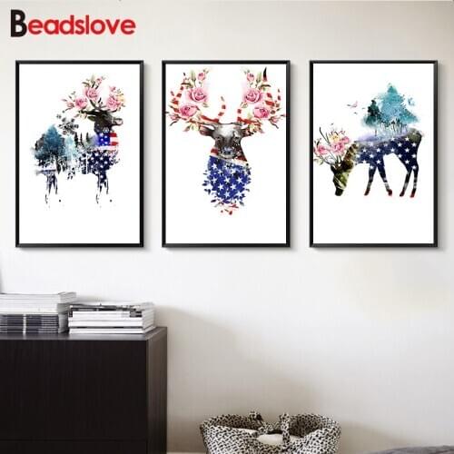 3 piece Animal USA Flag Banner Deer Zebra Giraffe 5d diamond painting full square/round mosaic set new diamond embroidery