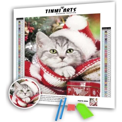 5D Diamond Painting Canvas Cute Christmas Cat Full Round Drill DIY Mosaic Cross Stitch Pattern Handmade Embroidery Decor Gift