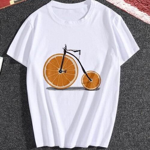 Summer Tshirt Women Fruit bike Printing Kawaii Graphic Tee Female Clothes Girls Cute Tops Aesthetic Harajuku Graphics T-shirt