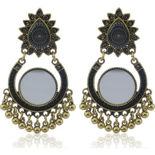 Indian Earrings for Women Jhumki Jhumka Gold Rhinestone Big Long Tassel Bells Drop Earrings Afghan Egypt Gypsy Turk Ethnic Jewel