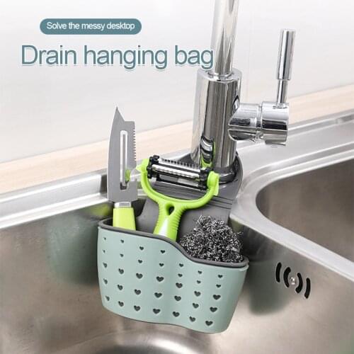 Kitchen Hanging Drain Basket Sink Shelf Storage Soap Sponge Organizer Drain Rack Adjustable Kicthen Holder Kitchen Storage