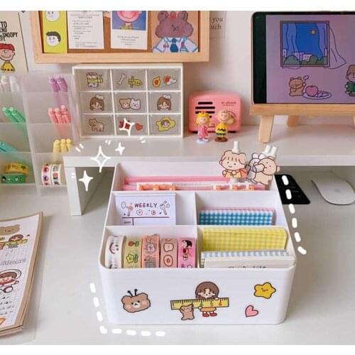 Kawaii Plastic 5 in 1 Multifunctional Desktop Organizer Pen Holder Books Stand Holder Bookends Free Sticker School Stationery