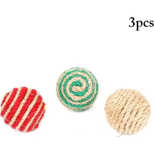 3Pcs/Set Cat Ball Toys Interactive Sisal Cat Rope Ball Toy Cat Sound Toy For Christmas Pet Supplies Random Color