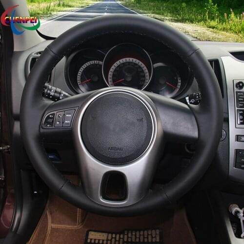 DIY Hand-Sewn Non-slip Black Leather Car Steering Wheel Cover For Kia Carens 2007-2011 Car Interior Decoration Accessories