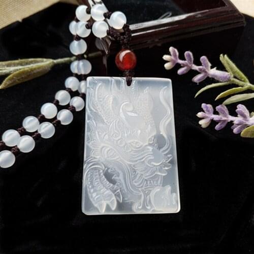 Natural Agate Chalcedony Dragon Jade Pendant Jewelry lucky Exorcise evil spirit Auspicious Amulet Pendant Fine Jewelry
