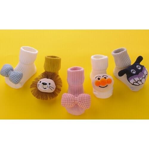 Newborn Baby Infant Socks Autumn Winter Boy Girls Tube Cute Cartoon Anpanman Bacteria Kid Bowknot Doll Glue Floor Non-slip Socks