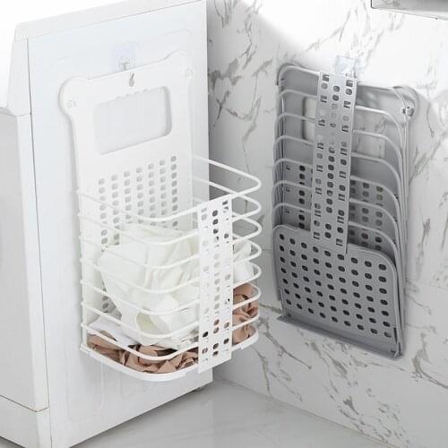 New Wall Hanging Laundry Basket Foldable Plastic Toy Basket Barrel Household Dirty Close Organizer Bathroom Storage Washing Bag