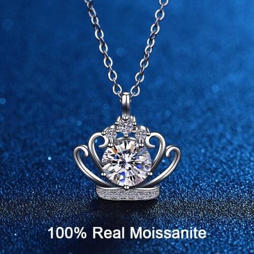 Women 925 Sterling Silver Diamond Crown Necklace 2.0 CT Moissanite Necklaces GRA Certification D Color Diamond Fine Jewelry