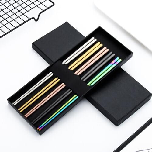 Stainless Steel Chopsticks Metal Chop Sticks Tableware Rainbow Multicolor Reusable Chopsticks Wedding Party Festival Supplies