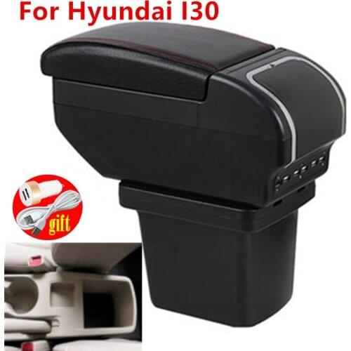 Armrest box For Hyundai I30 Dual Layer Rotatable Large Space PU Leather USB Charging Center Console Storage Box car accessories