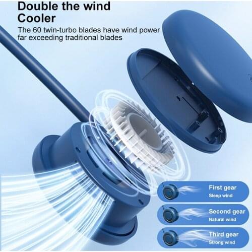 Mini USB Fan Portable Bladeless Fan Hanging Rechargeable Sports Fan 3-Speed Adjustable Neck Dual Fan Handheld Multi Function Fan