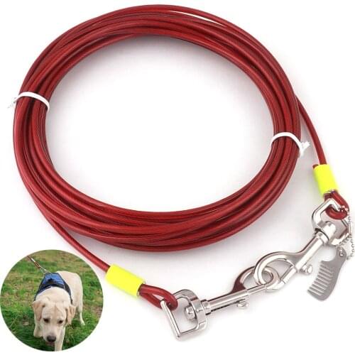 Tie Out Strong Dog Leash Lead Red Pet Cable for Dogs Up to 120 LBS 30 Feet pet Drag Leash Rope Outdoor Camping Collar Hardware