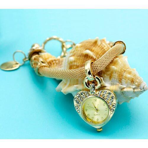 Shsby new Steel wire mesh belt Bracelet Watch heart-shaped Women Dress watches Fashion charms Female jewelry Wristwatch