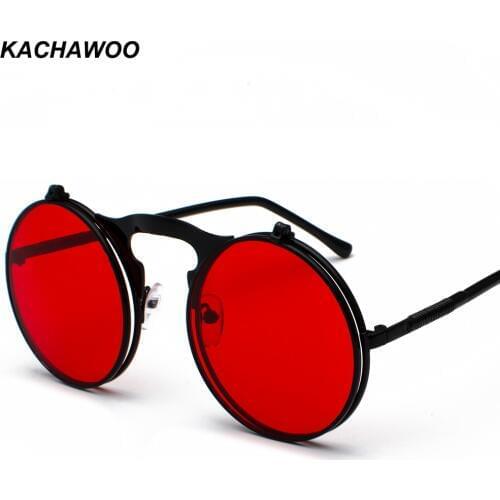 Kachawoo round flip up sunglasses retro men metal frame red yellow lens accessories unisex sun glasses for women 2018