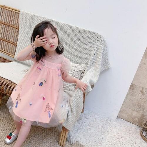 Tonytaobaby Summer New Pink Sequined Childrens Clothing Lovely Girl Princess Dress