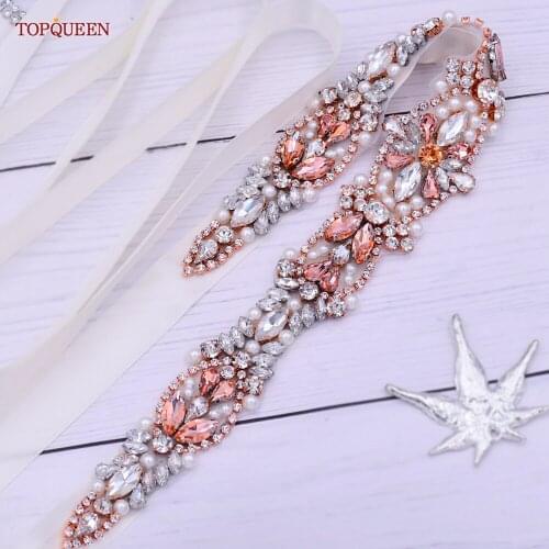 TOPQUEEN S442-RG women rhinestone belt rose gold bridal belt dress accessories skinny bridal belt beaded silver wedding belt
