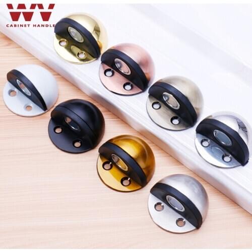 WV Non Punching Rubber Door Stopper Sticker Hidden Door Holder Catch Floor Mounted Zinc Alloy Nail-free Door Stop Door Hardware