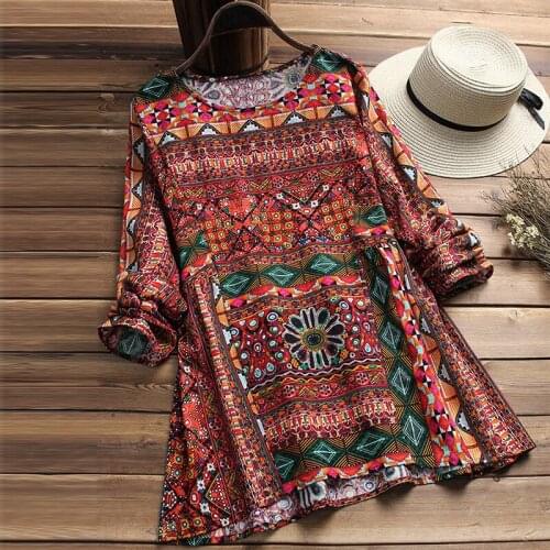 New Women Casual Basic Summer Autumn Print Blouse Top Shirt Long sleeve Plus Size S~5XL
