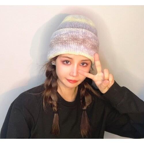 Girl womens wool knitted hat Beanie cap Tie Dye Print soft Slouchy Skullies Hat Thick warm hip hop Sport Skullcap Gorros