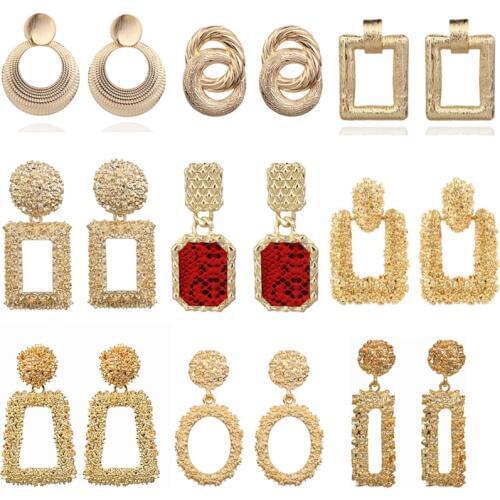 2019 Vintage Earrings Large for Women Statement Earrings Geometric Gold Metal Pendant Earrings Trend Fashion Jewelry