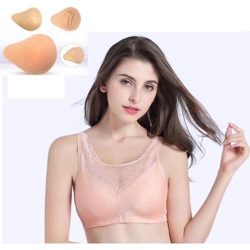 Women Light Silicone Breast Left or Right Prosthesis Bra Set Suit Without Steel Ring Full Cup Cotton Lingerie Female Bras H4613