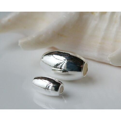 Solid 925 sterling silver beads,oval barrel olive spacer bead for necklace,bracelet,earring jewelry making, 1piece