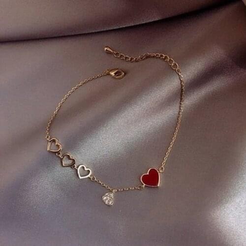 1PCS Simple Love Bracelet Female Rose Gold Wild Red Peach Heart Lucky Student Girlfriends Sisters Bracelet Jewelry