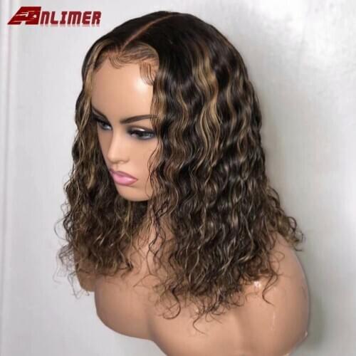 5*5 150% Highlight Color Deep Wave Short Bob Wig Silk Top Lace Frontal Human Hair Wigs Preplucked Malaysian Remy For Black Women