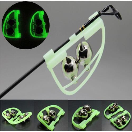 2Pcs Outdoor Night Fishing Alarm GlowTwin Bell Rings Fishing Rod Clip Bite Lure Alarm Alert Fishing Accessory