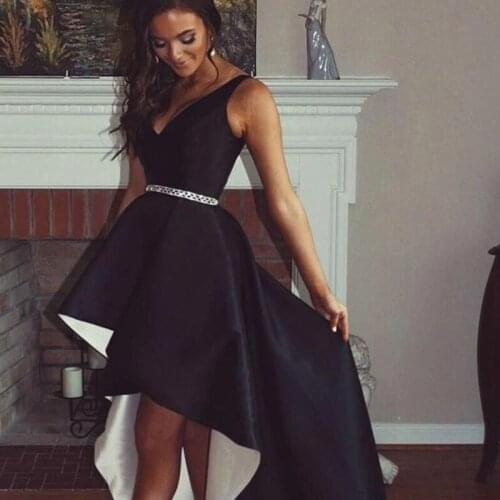 2021 Cheap Black White Inside A Line High Low Evening Prom Dresses 2021 Princess Black Ball Gowns