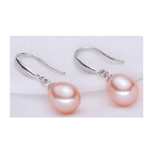 Free shipping>>>>noble jewelry natural south sea 9x10 mm Pink pearl dangle earrings 14k white gold
