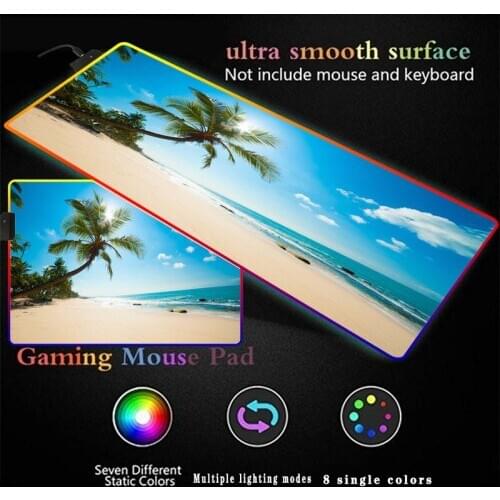 Palm Seaside Scenery Large Gaming RGB USB LED Glowing Gamer Keyboard Mousepad Mice Mat 14 Lighting Modes for PC Computer Laptop