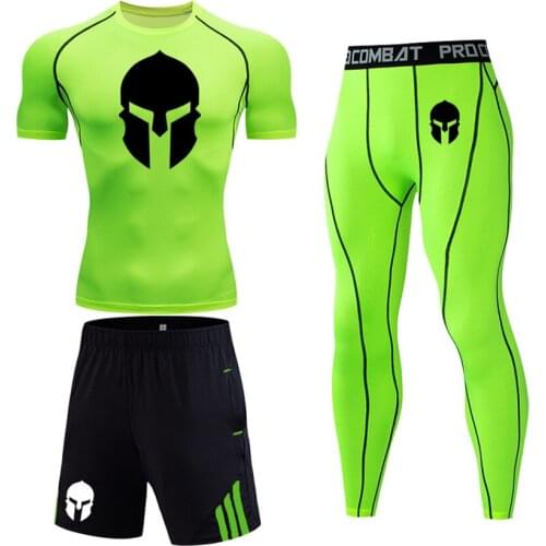 Brand Compression 3 Pieces/Set of Mens T-Shirt Suit Running Jogging Pants Sports Pants Basketball Fitness Sportswear