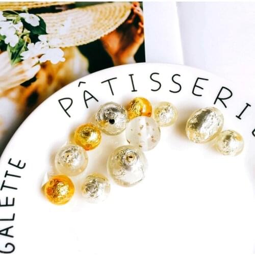 Gold Foil Beads Round Bracelet Ear Drop Pendant Earring Accessories Necklace Charms Jewelry Components Material 10pcs