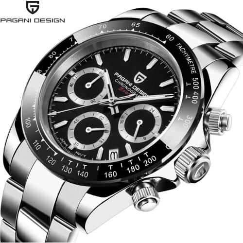 PAGANI DESIGN PD 1644 Men`s Watch Automatic Date Ceramics Bezel Quartz Watches Men Seiko-VK63 Sapphire Chronograph Clock 10ATM