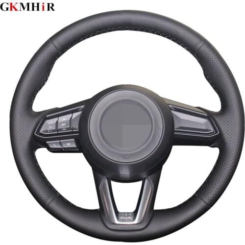 Black Genuine Leather Car Steering Wheel Cover For Mazda 3 Axela 2017-2019 For Mazda 6 Atenza 2017-2019 CX-3 CX-9 CX-5