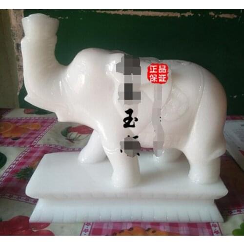 Fengshui Afghan white elephant lucky town house water suction wealth jade stone living room porch home decoration 1pair