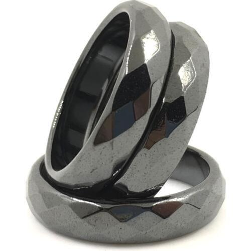 Hot Sale Magnetic Hematite Stone Finger Rings Flat Faceted Arc Surface For Lose Weight and Health NO. 6-12 USA Sizes (2 PCS/lot)