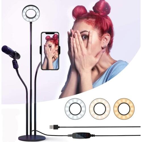 3 in 1 Mini LED Ring Fill Lamp Live Streaming Photography Light 3 Modes Selfie Beauty Lights With Phone Stand Microphone Clip