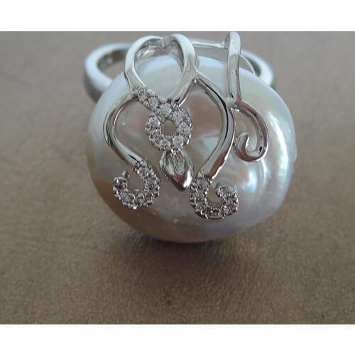 100% NATURE FRESHWATER PEARL RING, big coin shape baroque pearl ring .20 mm pearl