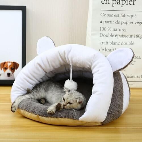 Cat House Pet Bed With Yarn Ball Cat Toys Pet Dog Cushion Cat Bed House Foldable Cat Bed Dog Mattress Puppy Cage Lounger
