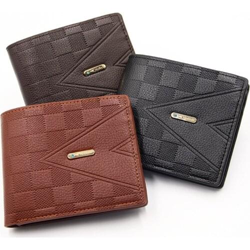 MenBense Men Short Wallets Casual Pu Leather Money Bag Card Holder Coin Change Pockets Triangle Stone Print Walet Handbag