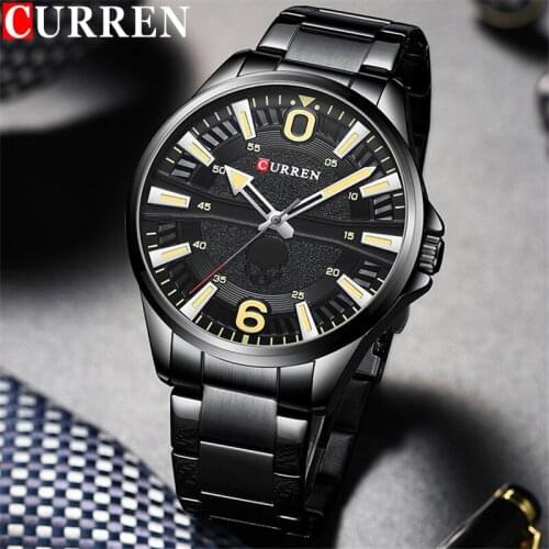 CURREN Sport Men Watch Top Luxury Brand Military Waterproof Skull Male Clock Black Stainless Steel Quartz Man Wristwatch 8389