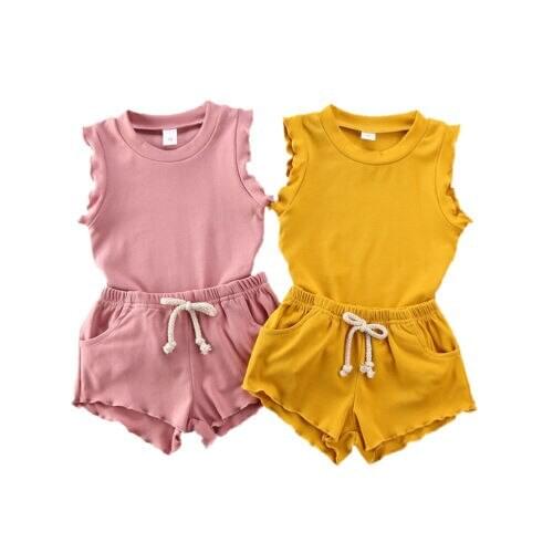 2020 new Baby Summer Clothing Newborn Baby Kids Girls T-shirt Sleeveless Tops +Short Pants 2Pcs Outfits Set Solid Clothes