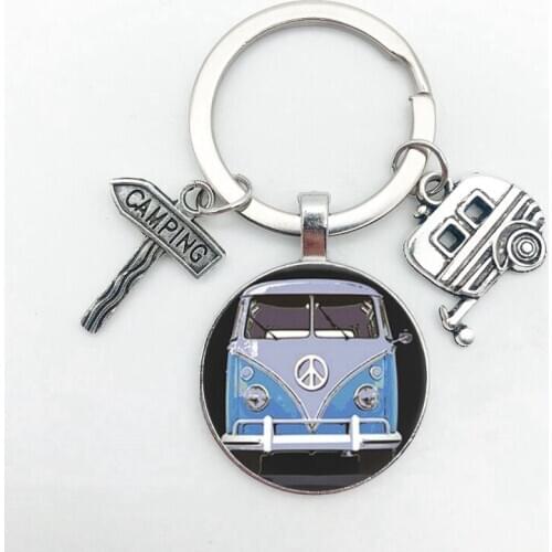 New vintage Hippie Peace Sign Van Bus keychain fashion men women purse bag car pendant key chain ring holder jewelry
