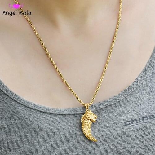 New Personality Dragon Head Meniscus Gold Pendant Necklace Shape Islamic Muslim Fashion Jewelry Holiday Gift Couple Necklace